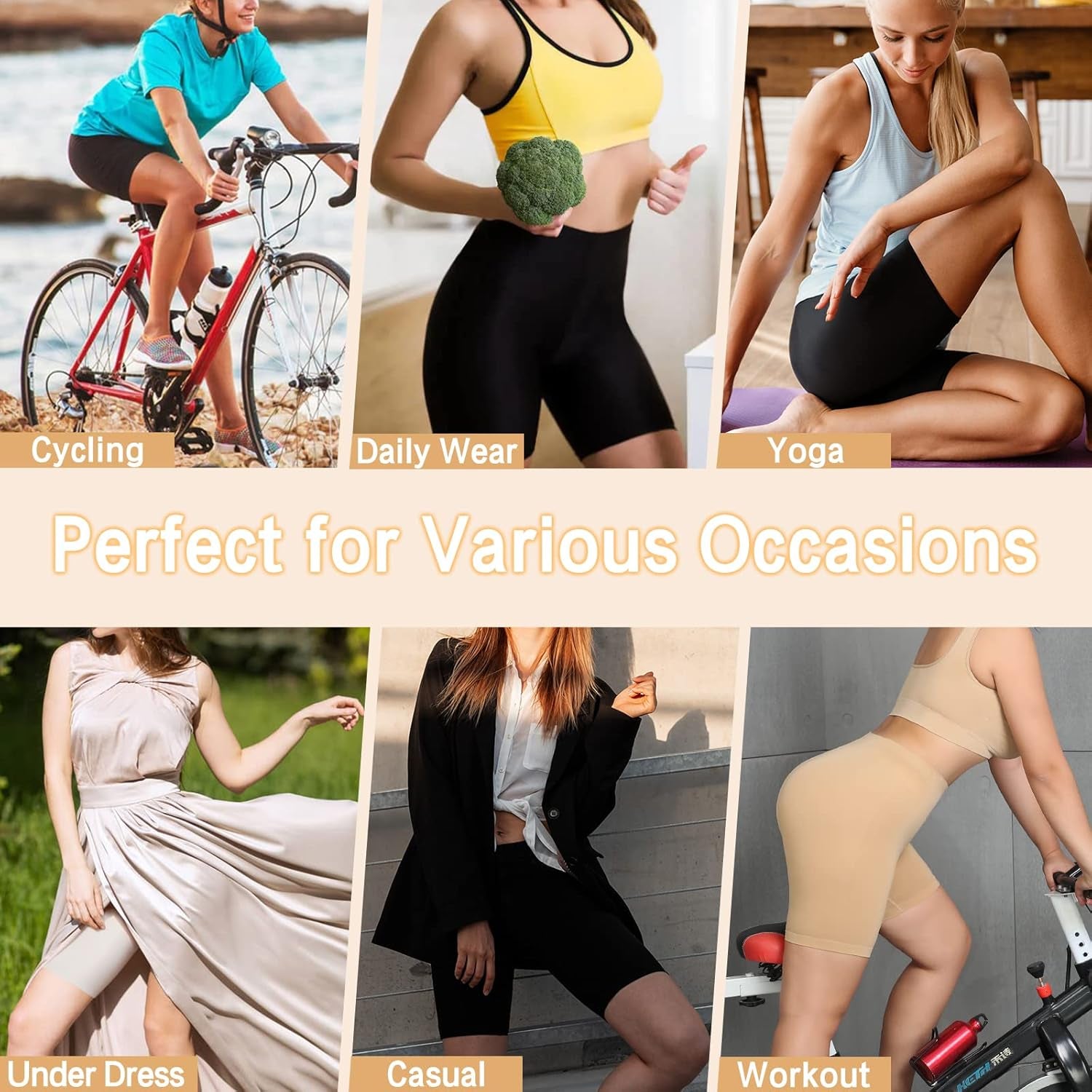 Three pack neutral colored under dress shorts