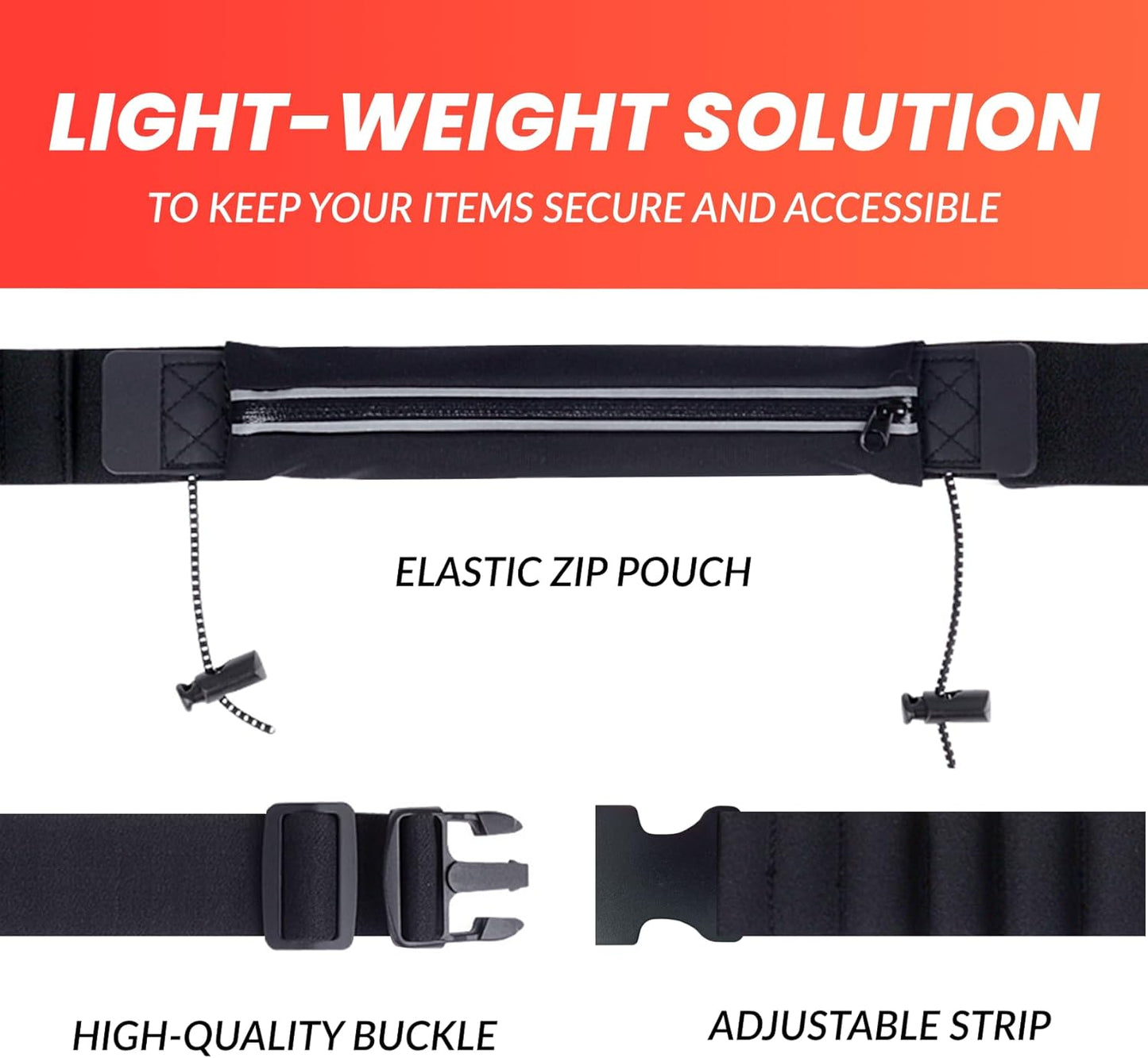 Detail of waterproof neoprene material and reflective safety strip on race belt