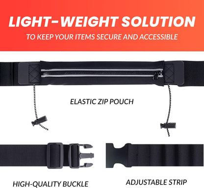Detail of waterproof neoprene material and reflective safety strip on race belt
