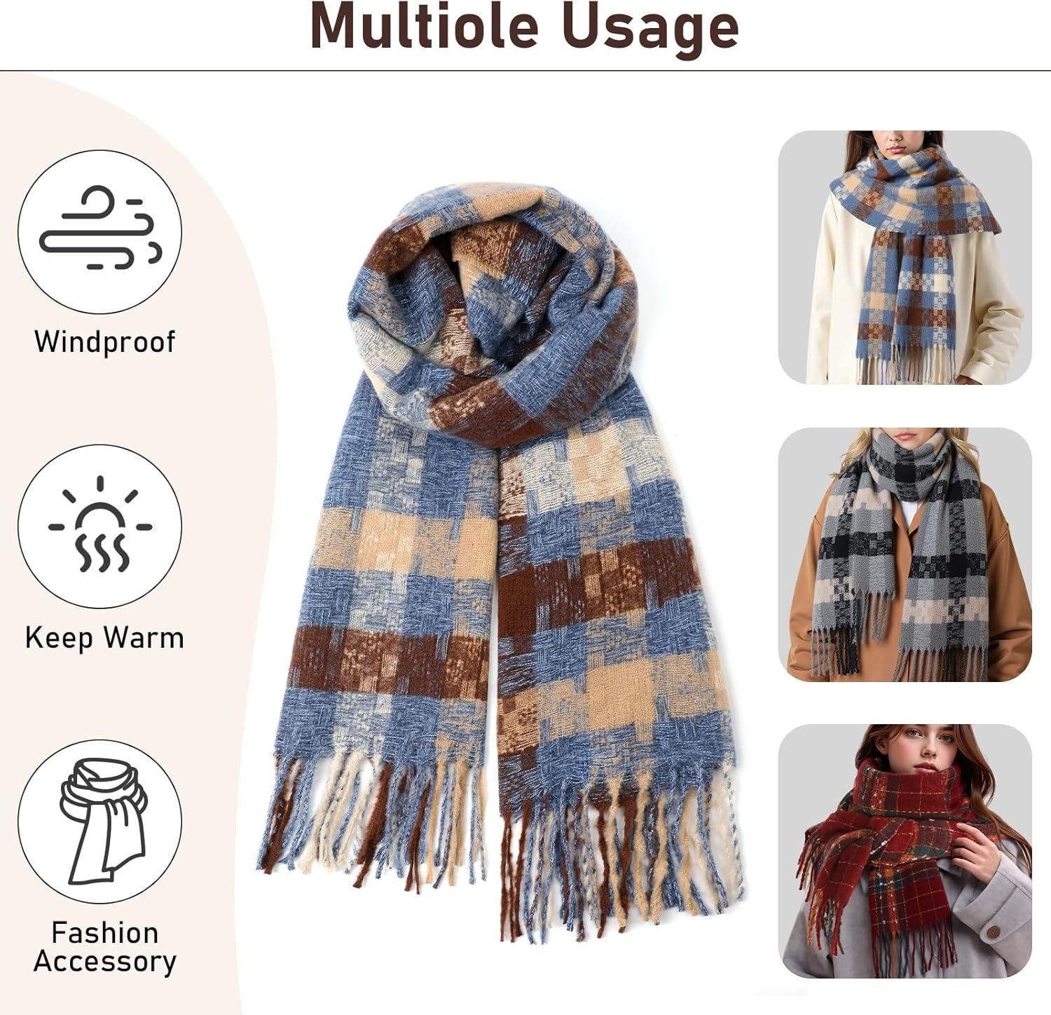 Winter Scarf for Women, Fashion Long Blanket Scarf Soft Feel Women'S Scarves & Wraps