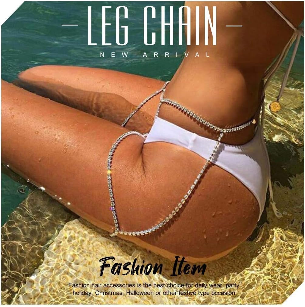 REETAN Leg Jewelry Thigh Rhinstone Body Chain for Women