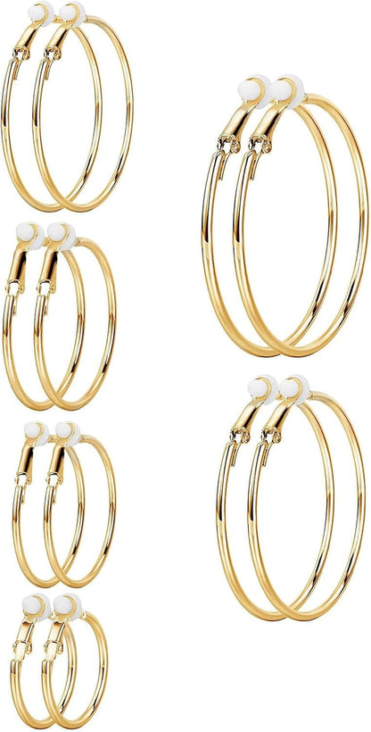 Sumind Clip on Hoop Earrings Hoop Gold Earrings Non Piercing Earrings Set for Women