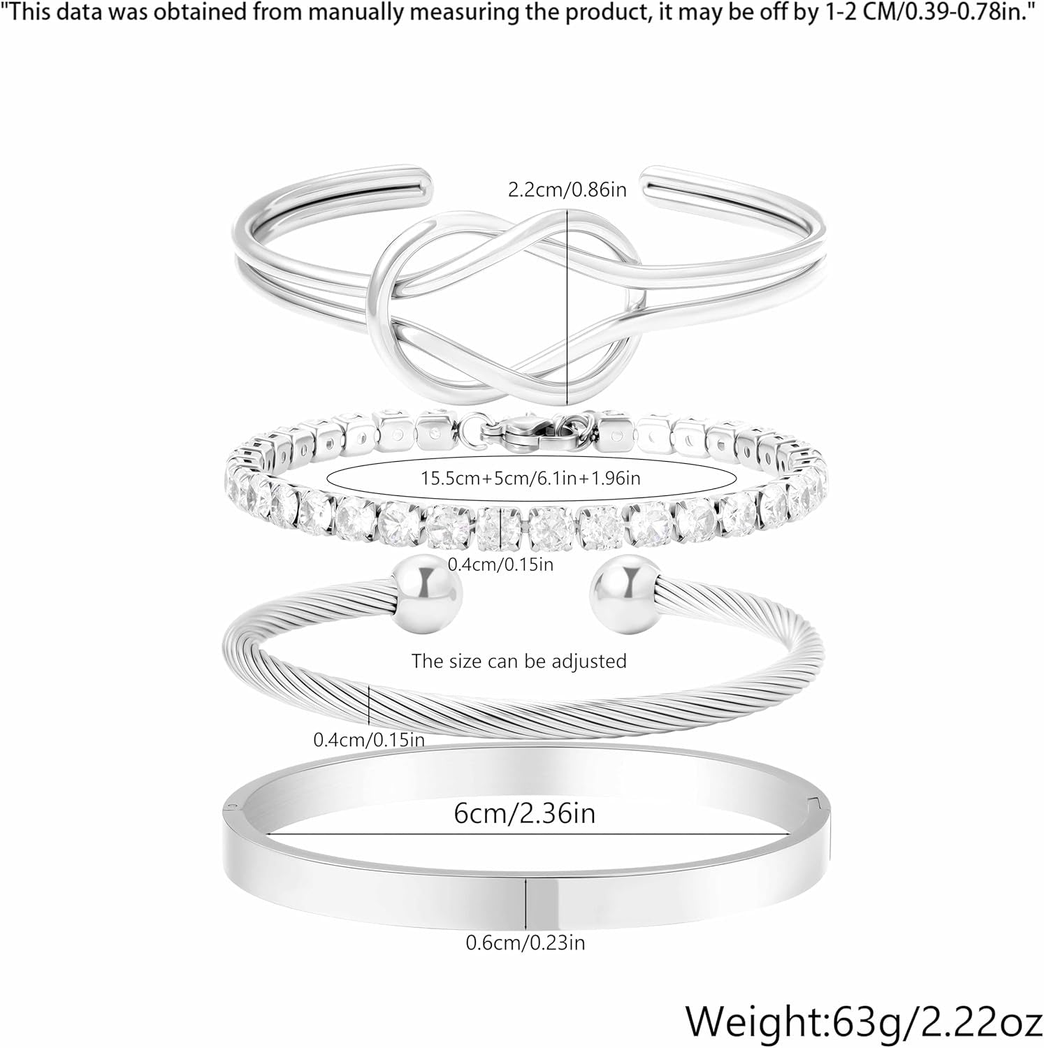 Gold Cuff Stack Bracelet for Women-18K Gold Plated Cubic Zirconia Tennis Bracelet, Love Bangle Stainless Steel Non-Tarnish Jewelry Set for Women Trendy