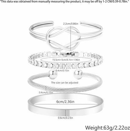 Gold Cuff Stack Bracelet for Women-18K Gold Plated Cubic Zirconia Tennis Bracelet, Love Bangle Stainless Steel Non-Tarnish Jewelry Set for Women Trendy