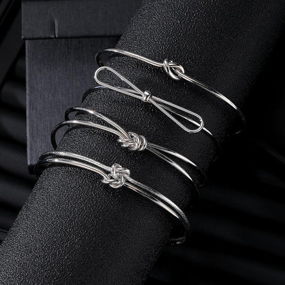 Silver Knot Bangle Bracelets for Women Dainty Knot Cuff Bangle Bracelet Set Adjustable Open Love Knot Bracelet Non Tarnish Waterproof Jewelry