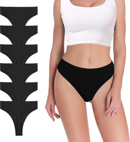 Pack 6 Seamless Lace Thongs for Women plus Size Breathable Panties Low Rise T-Back Stretch Cotton No Show Underwear
