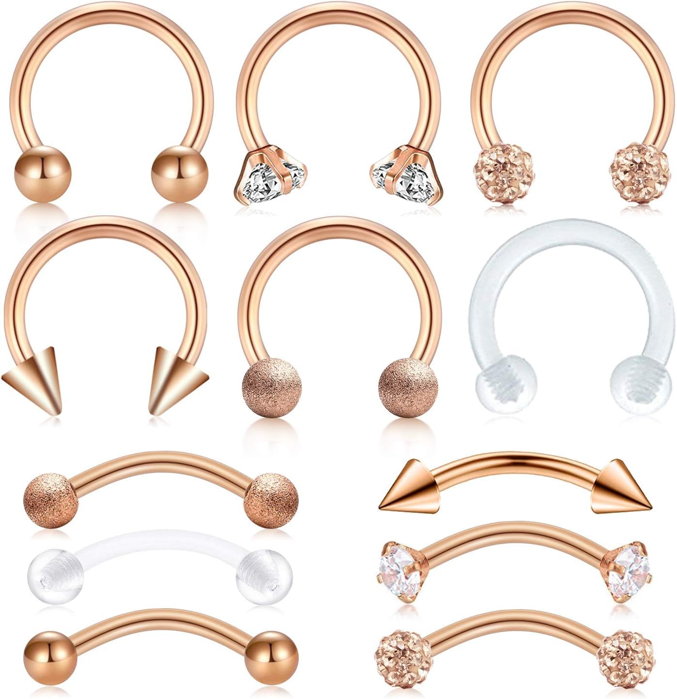 FECTAS 16G Lip Labret Studs Medusa Piercing Rings Eyebrow Ring Helix Conch Tragus Daith Rook Cartilage Flat Back Earrings Hoop Jewelry