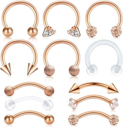 FECTAS 16G Lip Labret Studs Medusa Piercing Rings Eyebrow Ring Helix Conch Tragus Daith Rook Cartilage Flat Back Earrings Hoop Jewelry