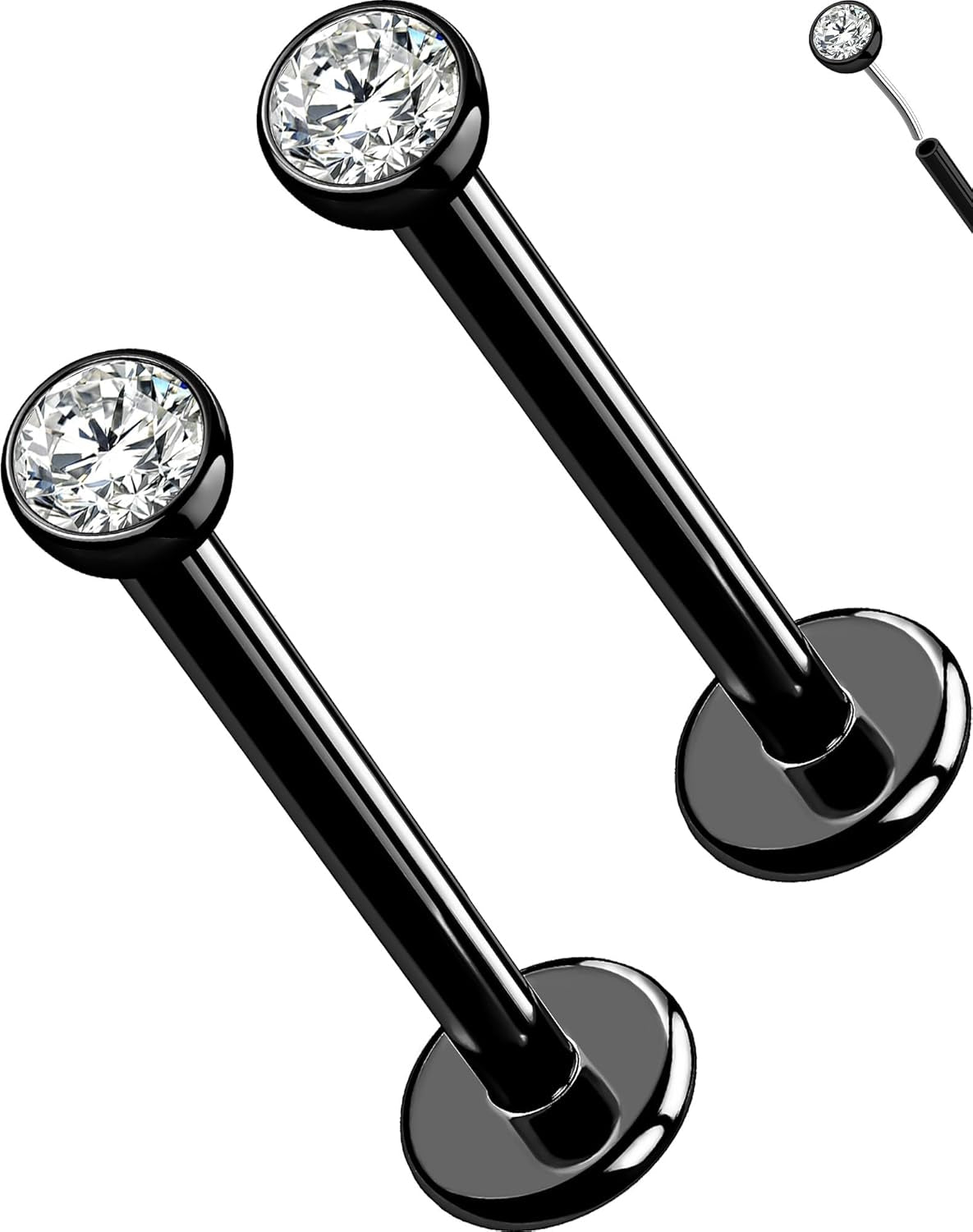 OUFER 2Pcs 20G/18G/16G G23 Titanium Threadless Nose Stud Earrings Flat Back Tiny CZ Small Nose Helix Cartilage Tragus Conch Labret Medusa Monroe Piercing Jewelry for Women Men