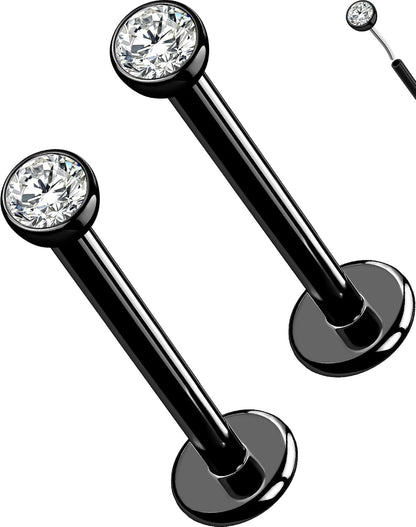 OUFER 2Pcs 20G/18G/16G G23 Titanium Threadless Nose Stud Earrings Flat Back Tiny CZ Small Nose Helix Cartilage Tragus Conch Labret Medusa Monroe Piercing Jewelry for Women Men