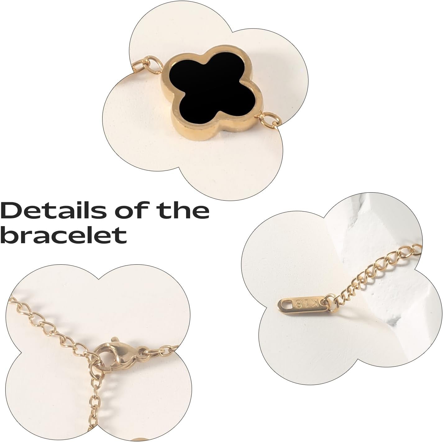 18K Gold Plated Clover Bracelet for Women Lucky Four Leaf Flower Dupe Bracelet Set Trendy Jewelry Birthday Gifts for Women/Mom/Friends/Sister/Besties