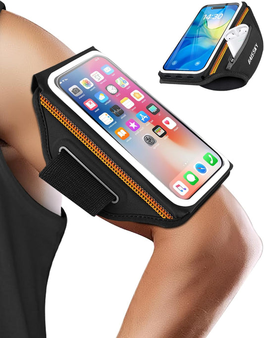 3D contoured running armband fitted on male athlete's arm
