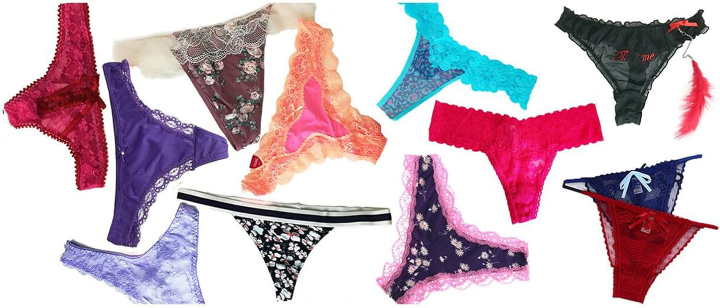 Close-up of lace detail on assorted thong panties