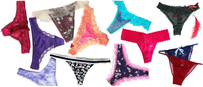 Close-up of lace detail on assorted thong panties