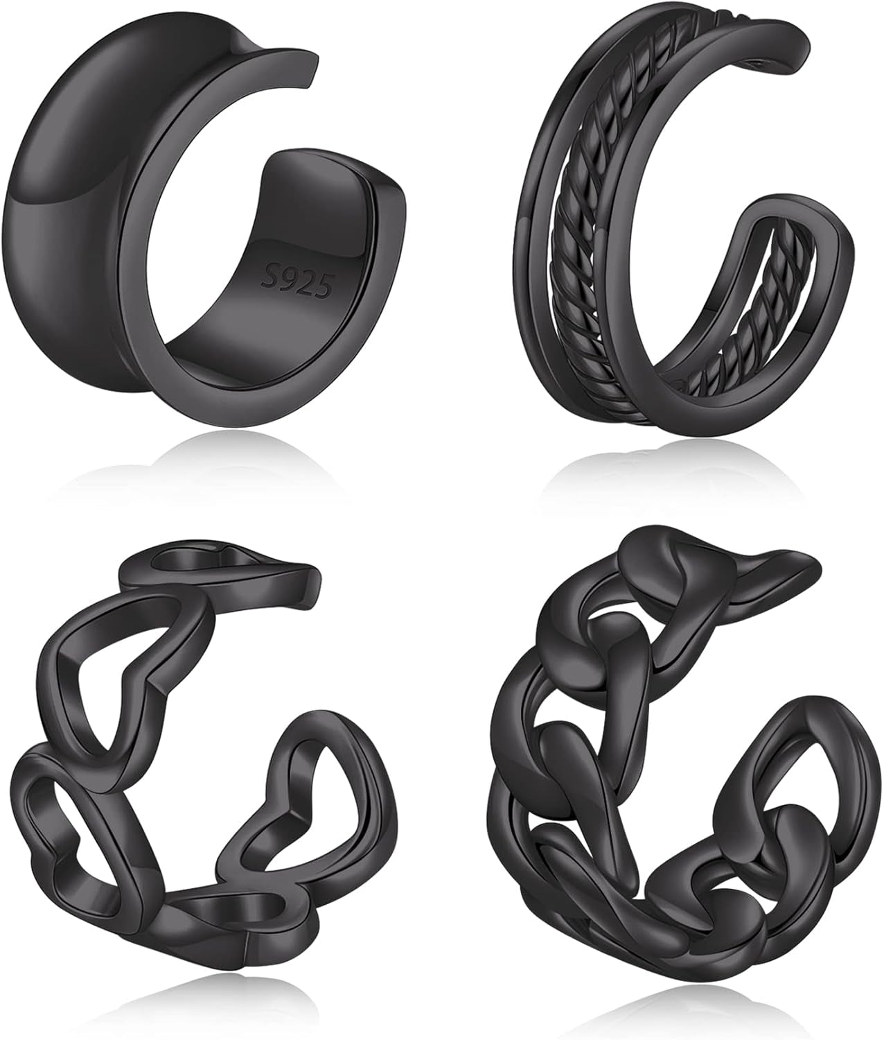 CHIC & ARTSY 925 Sterling Silver Ear Cuffs for Women, Non Piercing Clip on Cartilage Cuffs, Adjustable Fake Conch & Helix Earrings, Gold Plated & Oxidized Various Styles