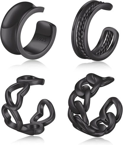 CHIC & ARTSY 925 Sterling Silver Ear Cuffs for Women, Non Piercing Clip on Cartilage Cuffs, Adjustable Fake Conch & Helix Earrings, Gold Plated & Oxidized Various Styles