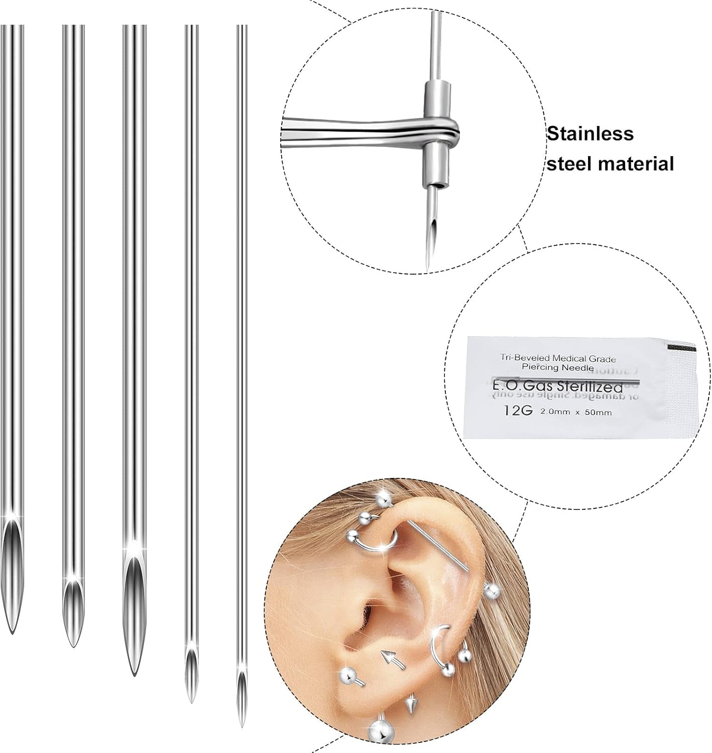 41 Pieces Body Piercing Tool Kit Include Septum Forceps Clamp Pliers 20 Pcs 316L Stainless Steel Piercing Needles and 20 Pcs Nose Ring Hoop Jewelry for Ear Lip Belly Navel Tongue (Classic Style)