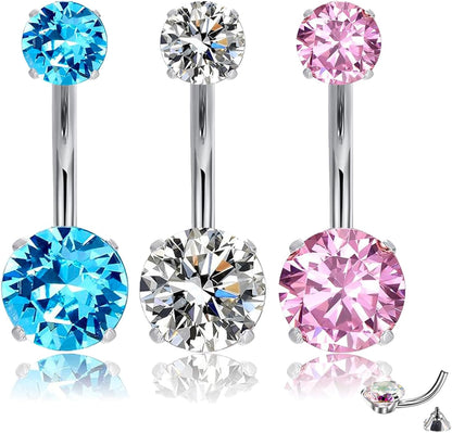 14G Clicker Belly Button Ring，Surgical Stainless Steel Hinged Belly Button Rings Belly Barbell Piercing Navel Barbell Body Jewelry 2PCS