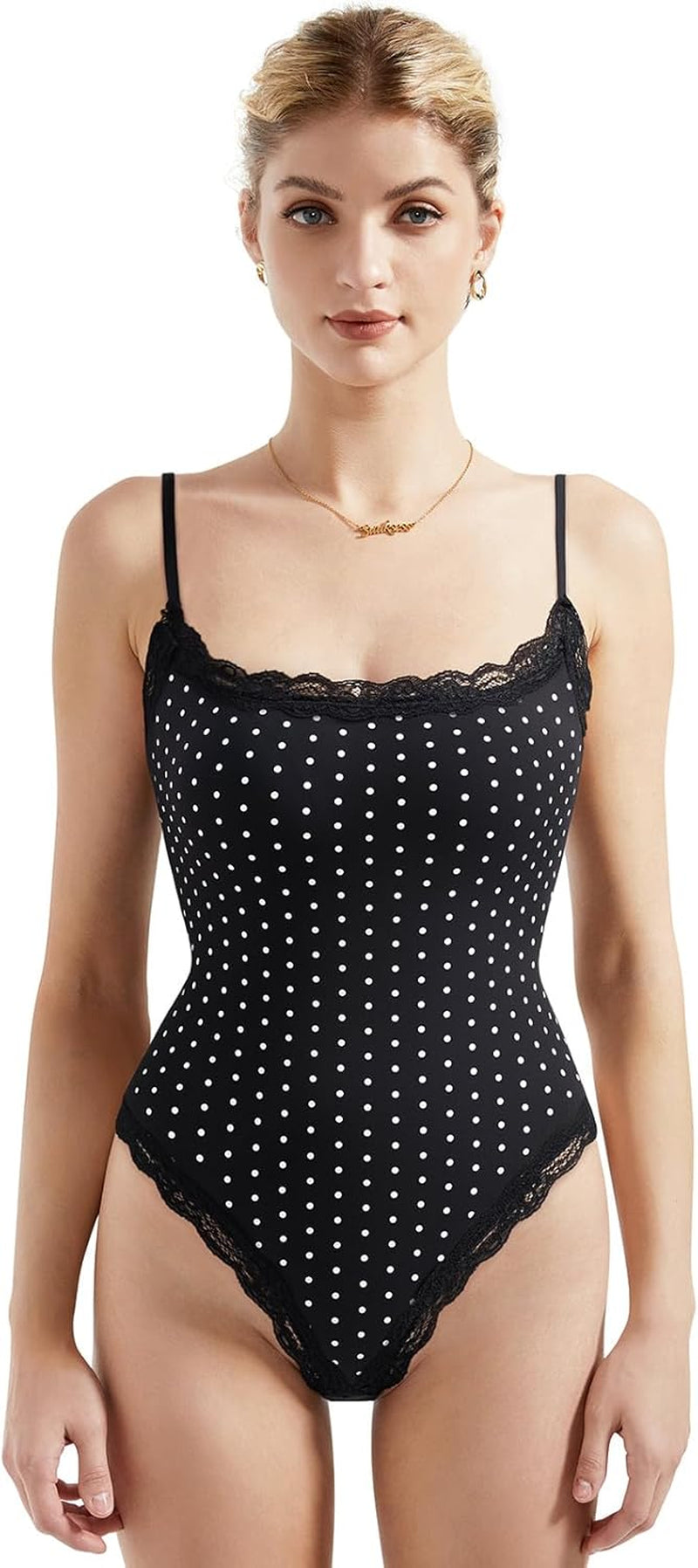SUUKSESS women square neck lace bodysuit sleeveless front view