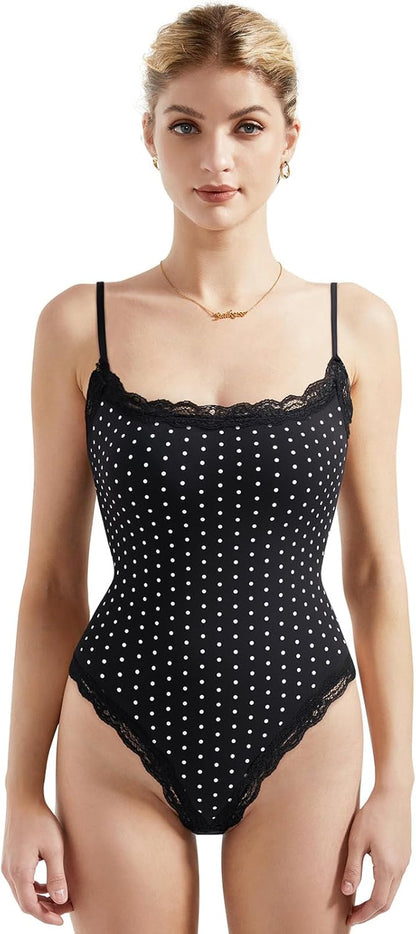 SUUKSESS women square neck lace bodysuit sleeveless front view