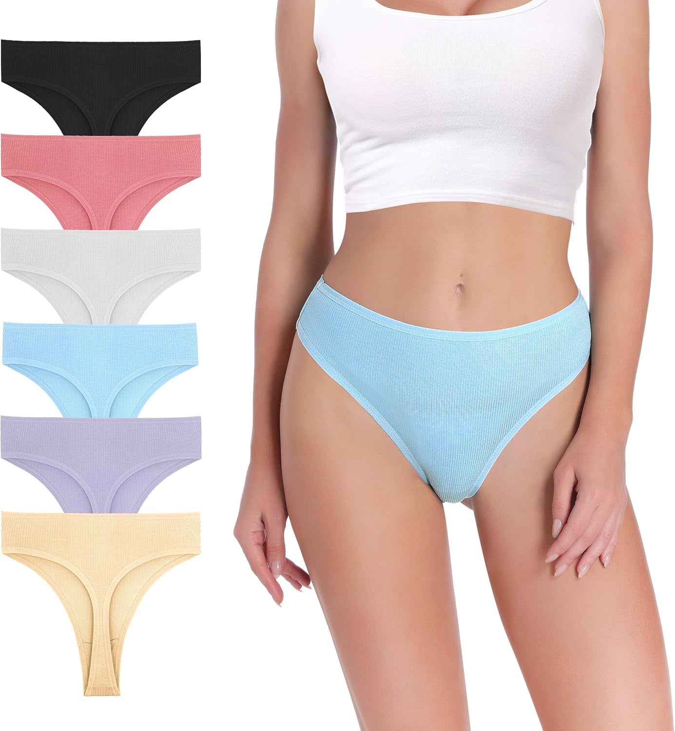 Pack 6 Seamless Lace Thongs for Women plus Size Breathable Panties Low Rise T-Back Stretch Cotton No Show Underwear