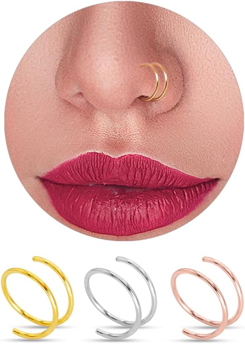 LUCKYJEWUS 14K Gold Nose Rings Hoops for Women 22 Gauge, Small Thin Nose Piercing Jewelry, 3Pcs 8Mm 22G