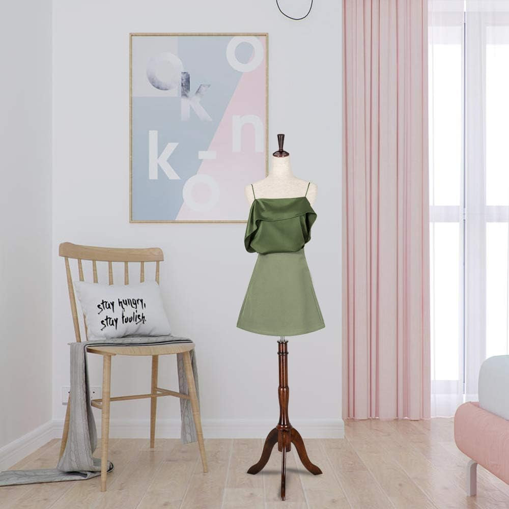 Bonnlo Upgraded Female Dress Form, Mannequin Torse Body with Adjustable Rubber Wood Stand for Dress Jewelry Display (White, 6-8)