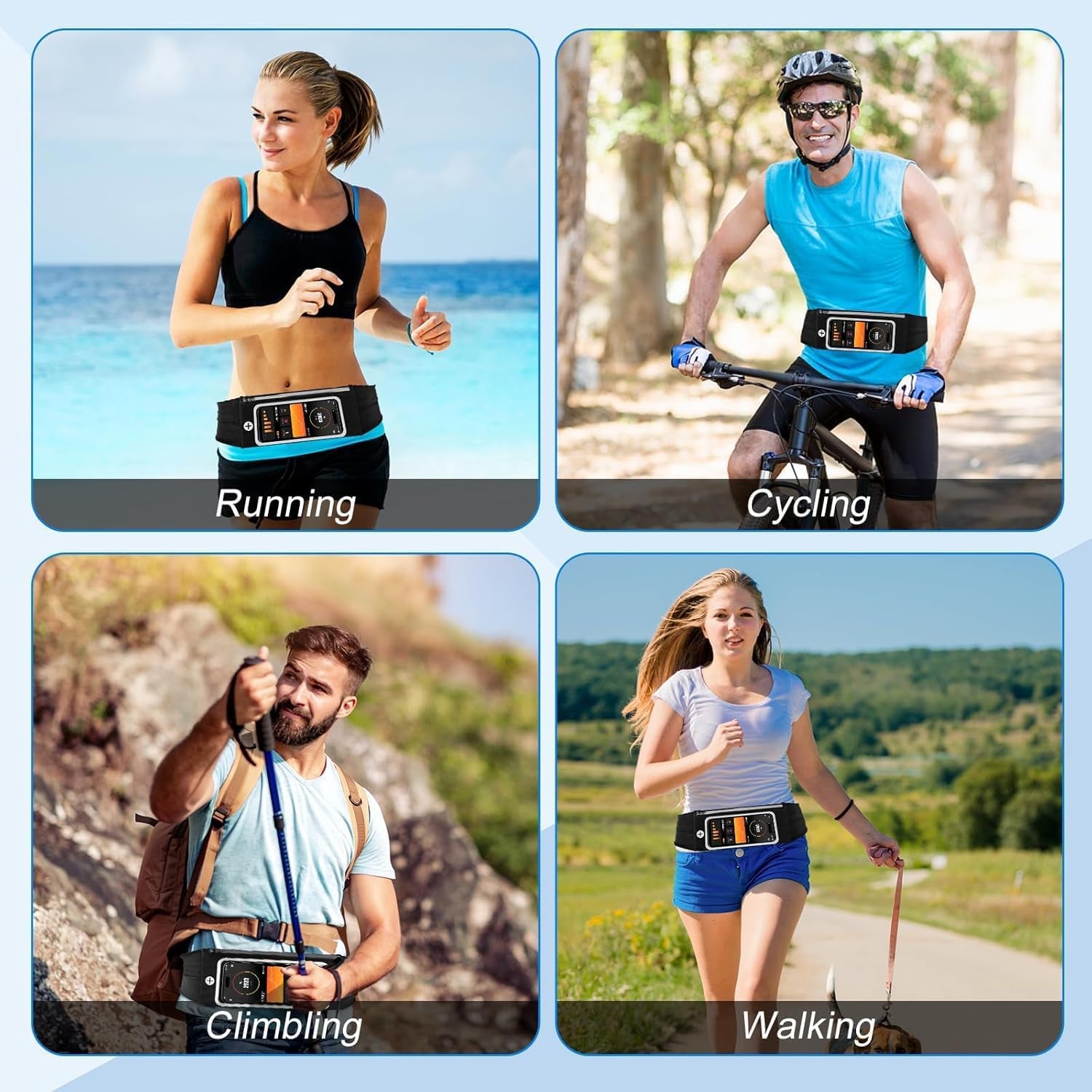 Running belt with headphone port and three pocket organization for essentials
