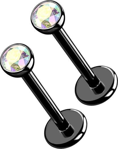 OUFER 2Pcs 20G/18G/16G G23 Titanium Threadless Nose Stud Earrings Flat Back Tiny CZ Small Nose Helix Cartilage Tragus Conch Labret Medusa Monroe Piercing Jewelry for Women Men