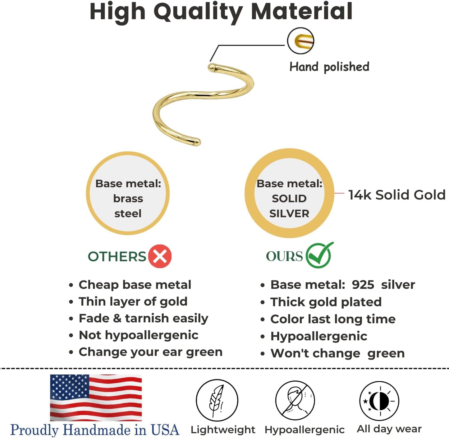 LUCKYJEWUS 14K Gold Nose Rings Hoops for Women 22 Gauge, Small Thin Nose Piercing Jewelry, 3Pcs 8Mm 22G