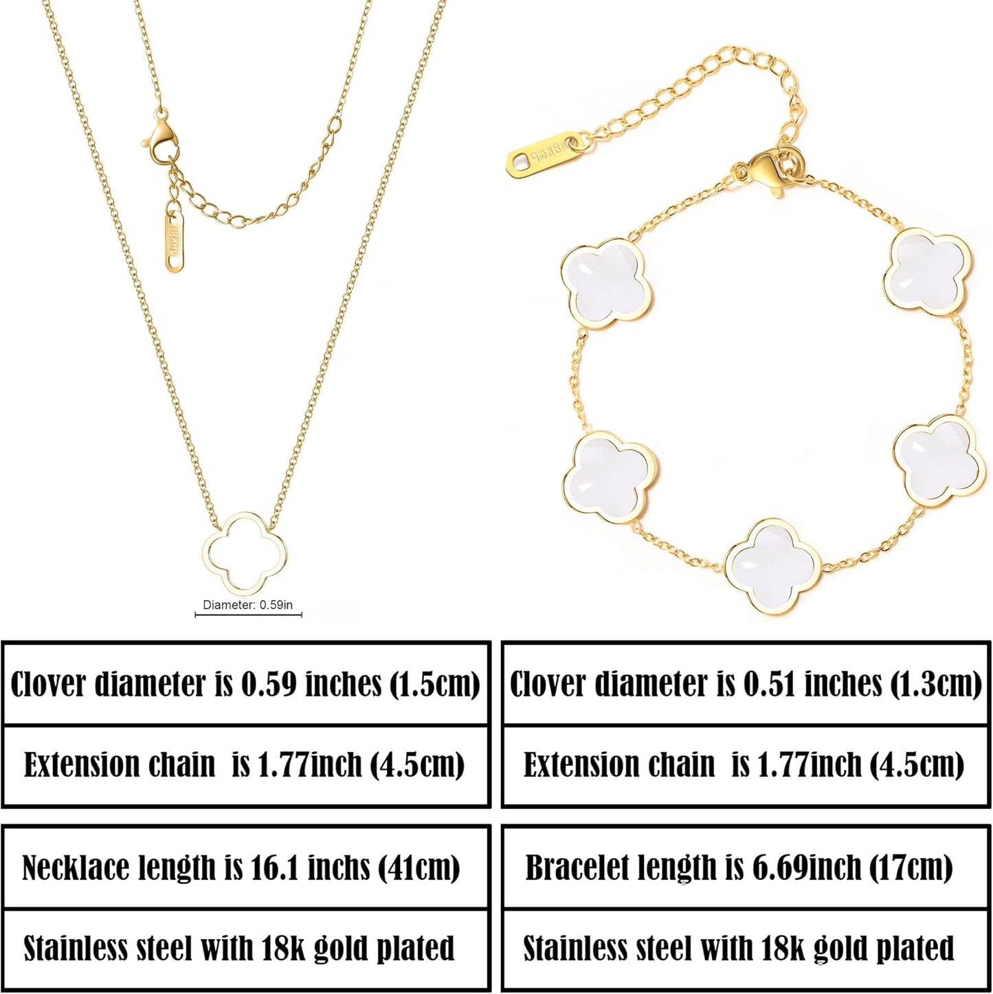 Delicacy Clover Bracelets Necklace Set:Clover Necklaces Clover Bracelet Women Link Bracelets Cute Gold Jewelry