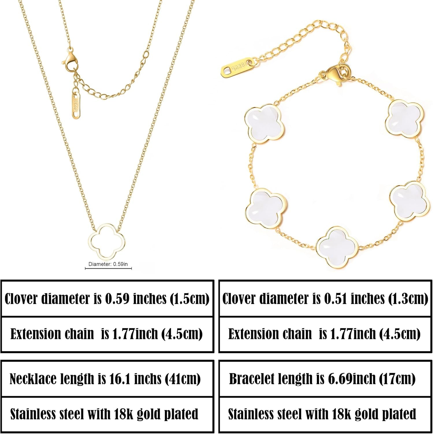 Delicacy Clover Bracelets Necklace Set:Clover Necklaces Clover Bracelet Women Link Bracelets Cute Gold Jewelry