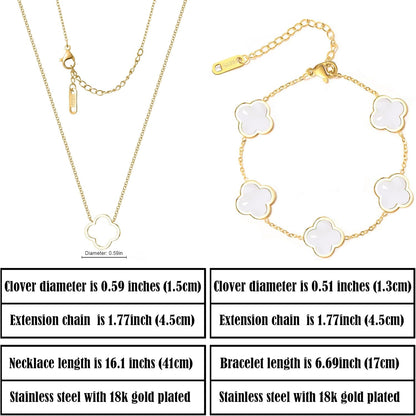 Delicacy Clover Bracelets Necklace Set:Clover Necklaces Clover Bracelet Women Link Bracelets Cute Gold Jewelry