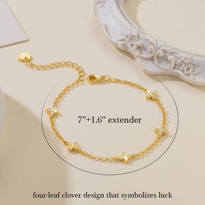 VSNPO 14K Gold Bracelets for Women Gold Clover Bracelets for Women Chain Bracelet Classic Four-Leaf Clovers Element with Cubic Zirconia Trendy Womens Four Leaf Clover Bracelet