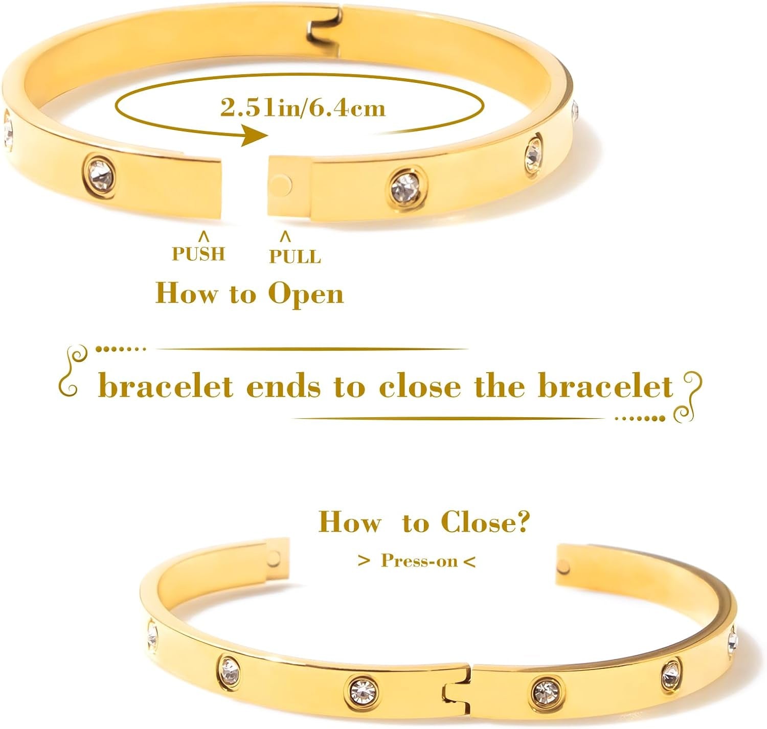 Cubic zirconia stones on gold plated bangle bracelets