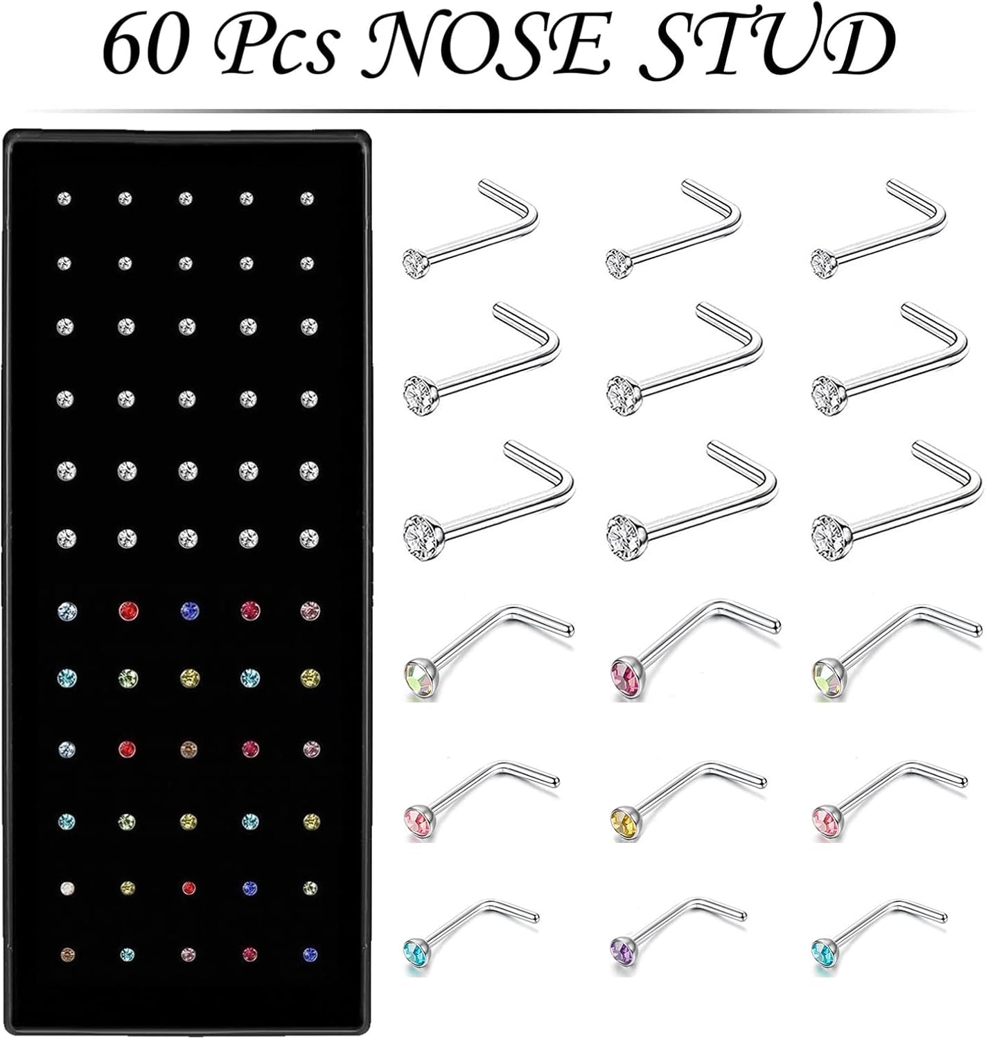 Cute Nose Rings for Women, Surgical Stainless Steel Nose Studs Women Men 20G Small Nose Rings Bone Studs, Hypoallergenic Real Nose Piercings Body Jewelry Bulk Unique Tiny