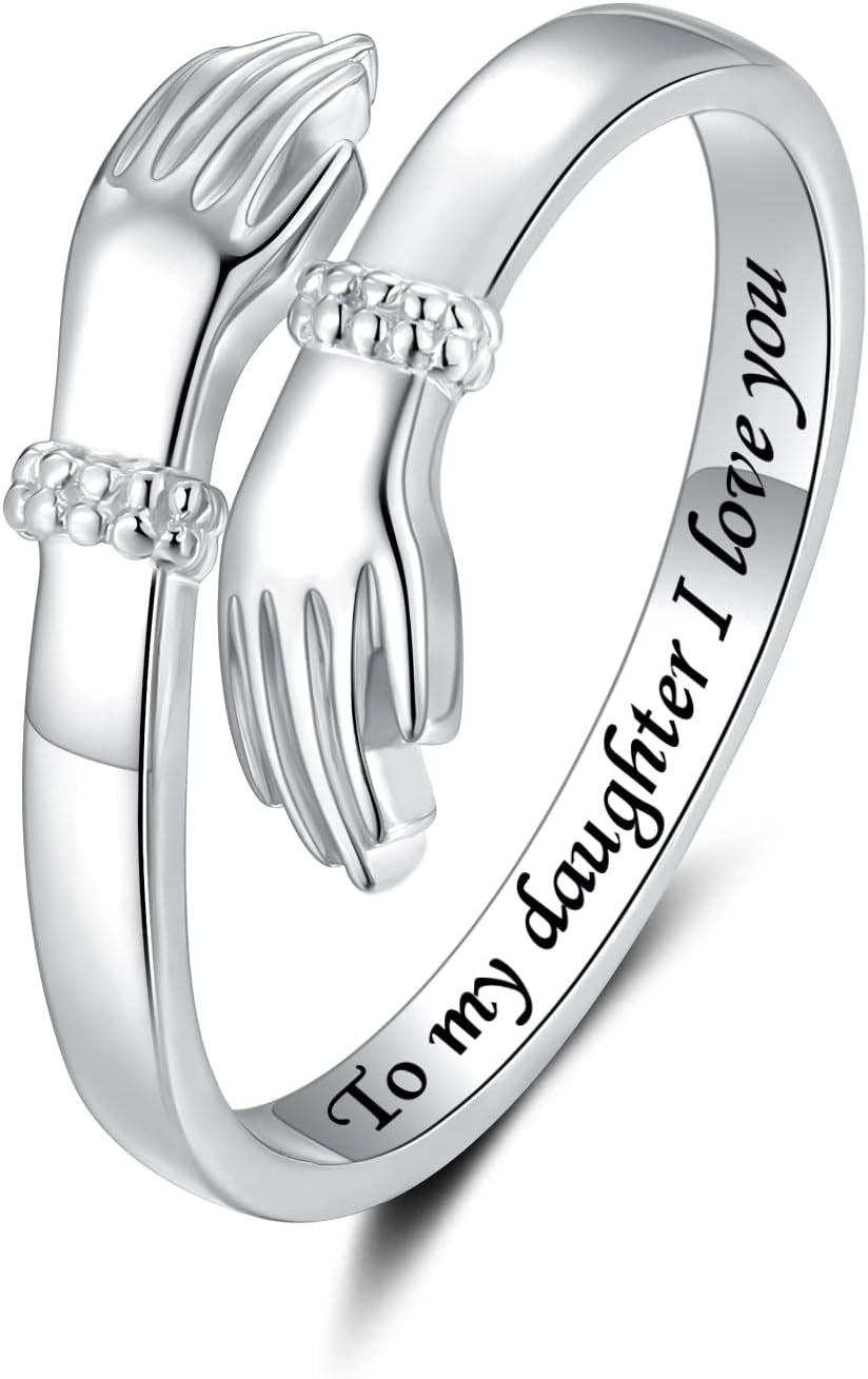 Step Forward Hug Ring for Women Sterling Silver, Adjustable Silver Hand Rings for Her, Birthday Anniversary Christmas Thanksgiving Day Gift Jewelry