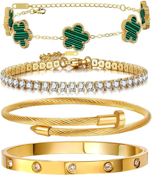 18K gold plated tennis bracelet stackable set for women