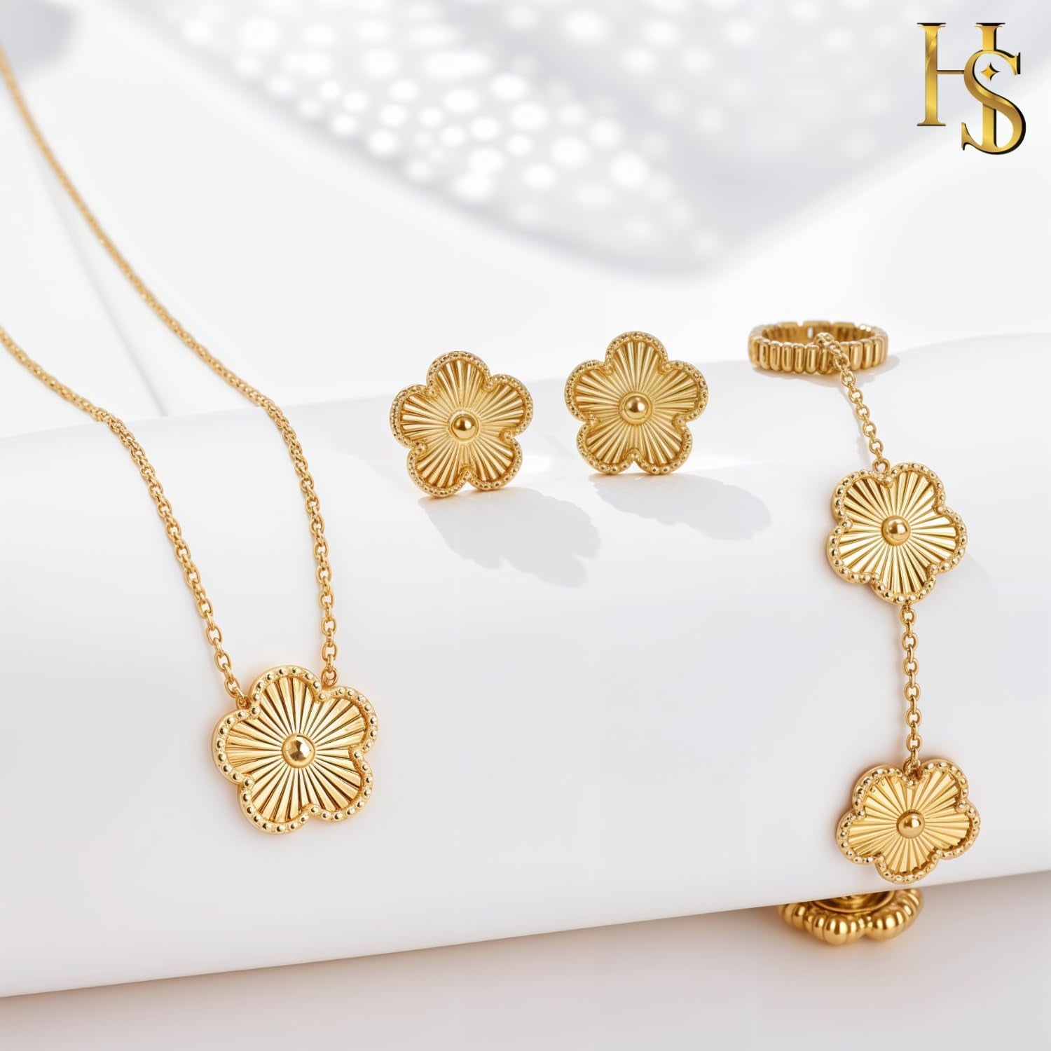 Highspark Four Leaf Jewelry Set for Women | Designer Clover Necklace Earrings Bracelet Set | Lovely Gift