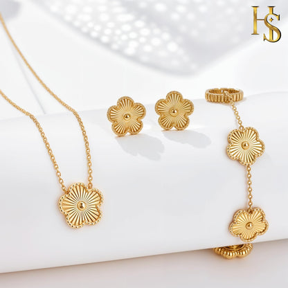 Highspark Four Leaf Jewelry Set for Women | Designer Clover Necklace Earrings Bracelet Set | Lovely Gift