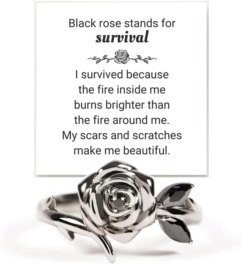Burned and Survived Self-Love Black Rose Ring, Blooming from Darkness Black Rose Rings Love All Parts of Yourself Creative Personalized Therapeutic Gifts Jewelry
