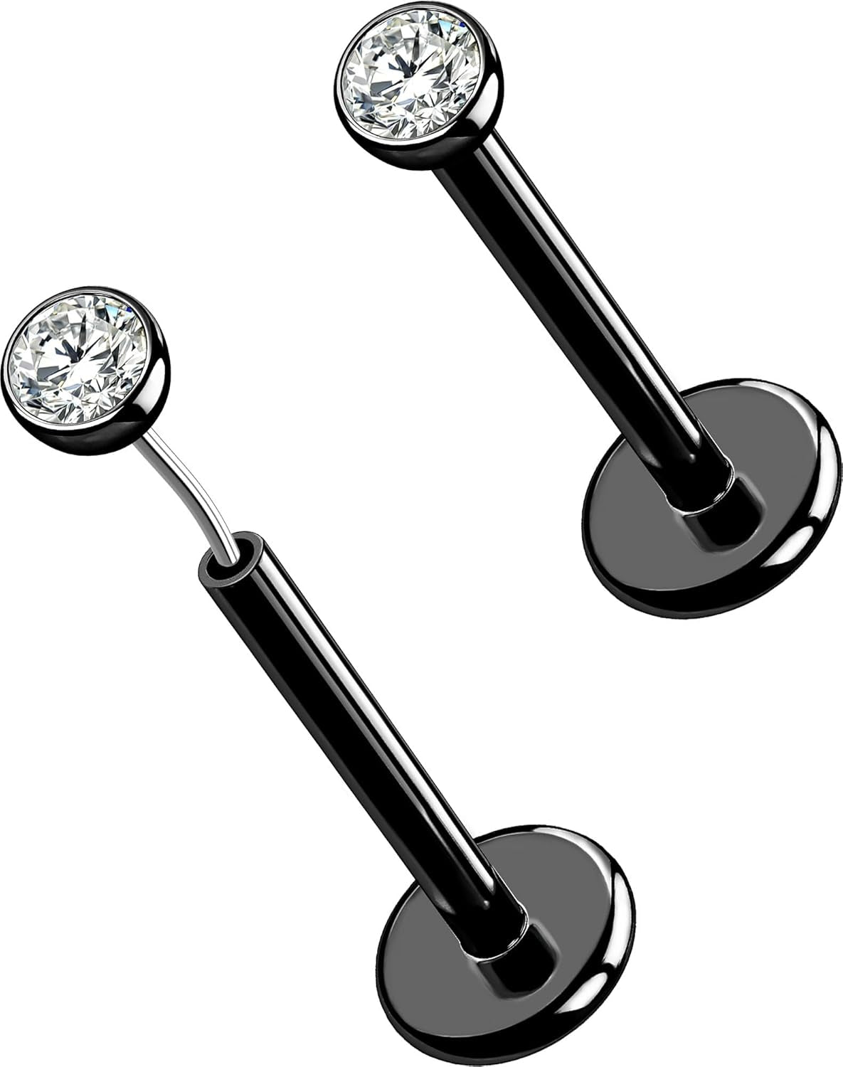 OUFER 2Pcs 20G/18G/16G G23 Titanium Threadless Nose Stud Earrings Flat Back Tiny CZ Small Nose Helix Cartilage Tragus Conch Labret Medusa Monroe Piercing Jewelry for Women Men