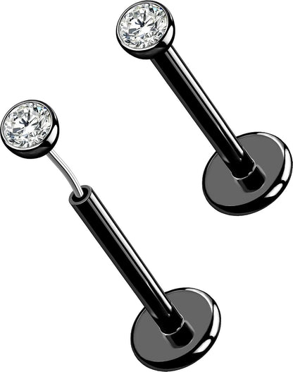 OUFER 2Pcs 20G/18G/16G G23 Titanium Threadless Nose Stud Earrings Flat Back Tiny CZ Small Nose Helix Cartilage Tragus Conch Labret Medusa Monroe Piercing Jewelry for Women Men