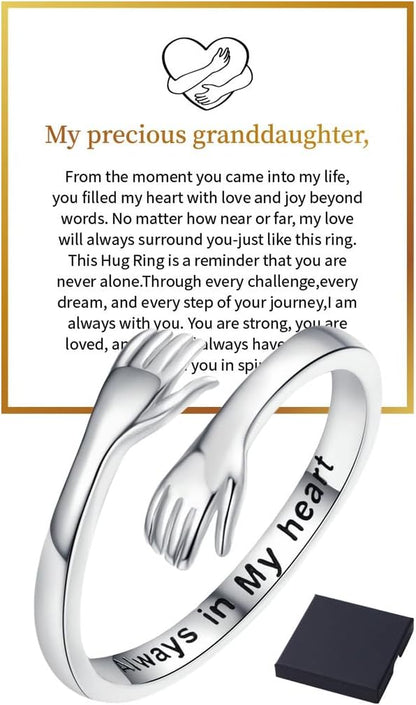 Hope Rings Hug Ring for Granddaughter Hug Ring to My Granddaughter Non Tarnish Adjustable Inspirational Always with You I Love You Forever Message Jewelry Gift