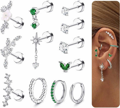 LOLIAS 16 Gauge Cartilage Earrings for Women Flat Back-Hypoallergenic Surgical Stainless Steel Stud Hoop Cartilage Earring Set Daith Conch Tragus Helix Piercing Jewelry Single PC