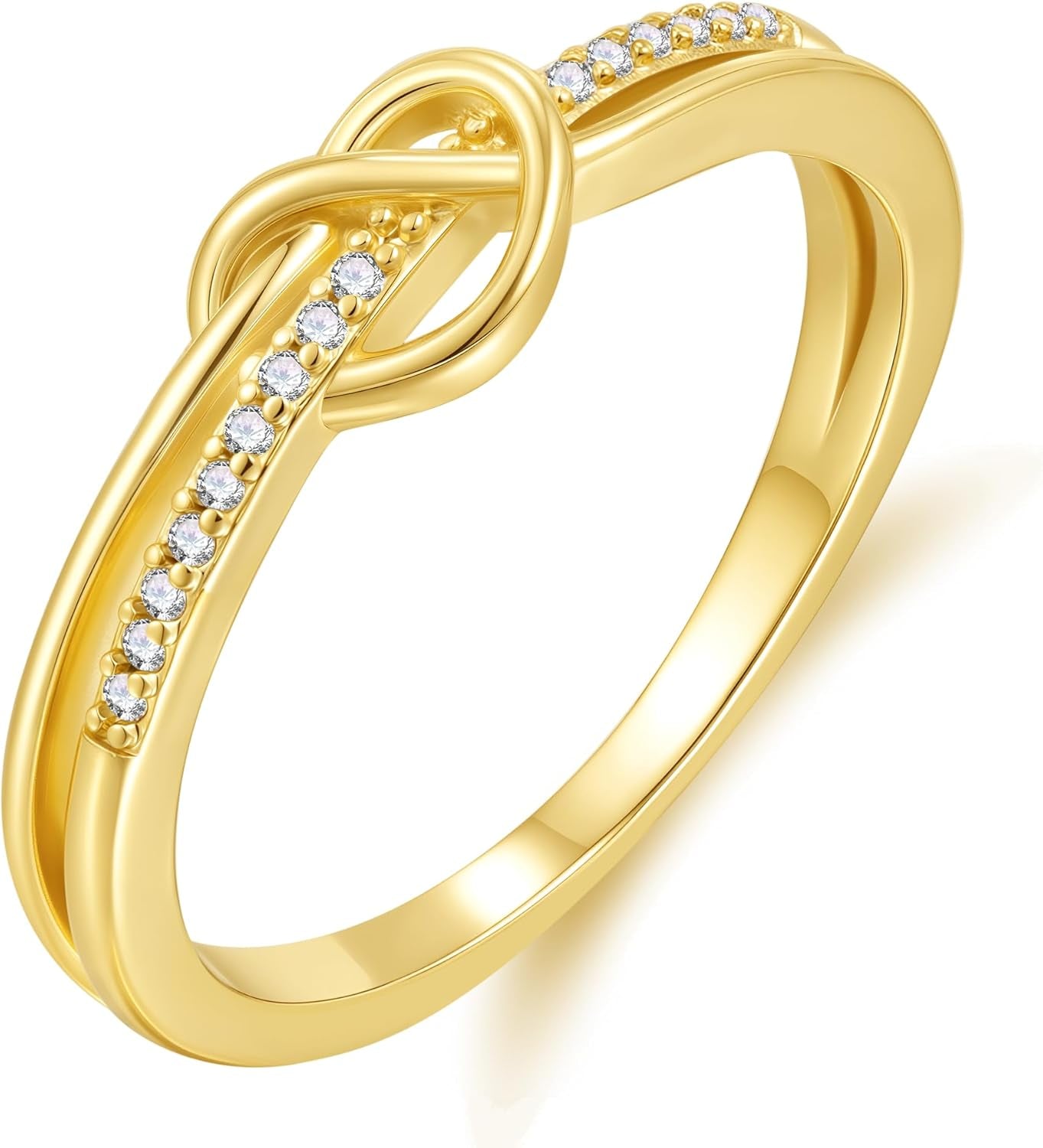 18K gold plated love knot promise ring for women with cubic zirconia stone