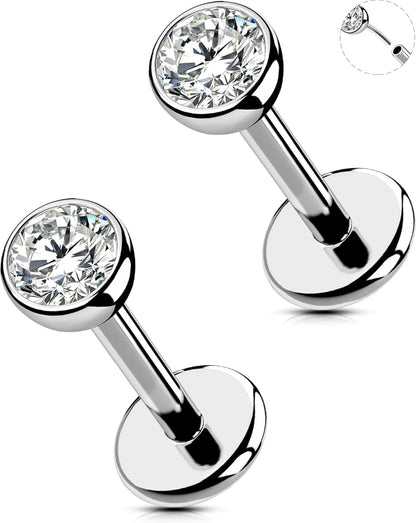 OUFER 2Pcs 20G/18G/16G G23 Titanium Threadless Nose Stud Earrings Flat Back Tiny CZ Small Nose Helix Cartilage Tragus Conch Labret Medusa Monroe Piercing Jewelry for Women Men