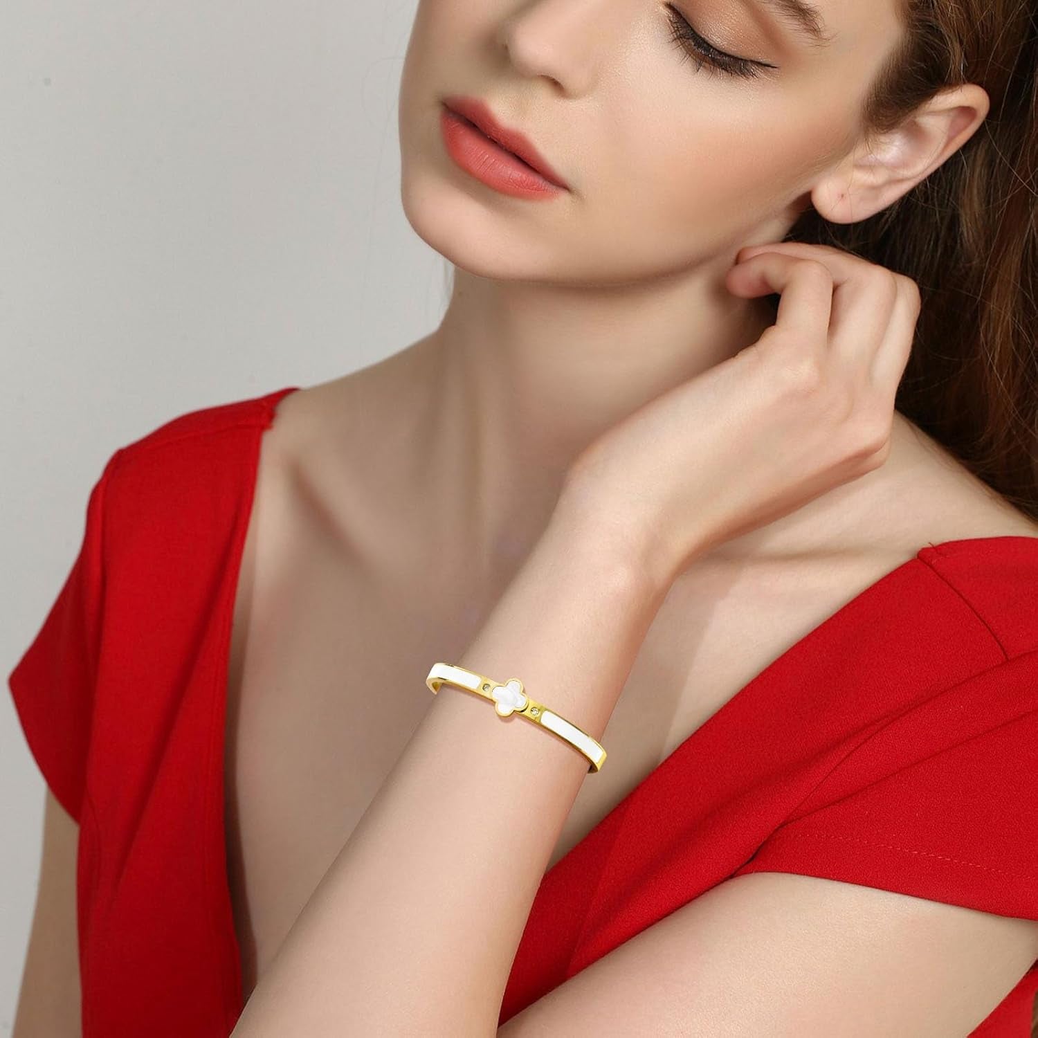 Clover Necklace and Earrings Set and Gold Bangles for Women