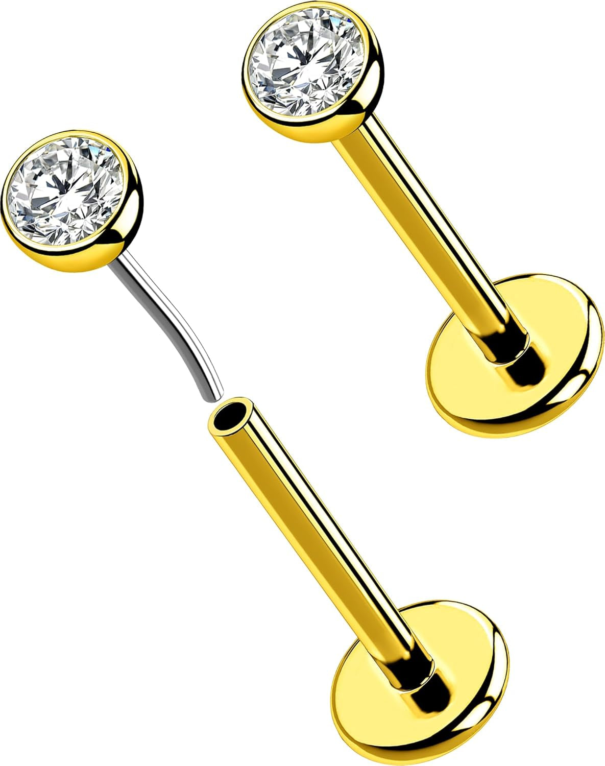 OUFER 2Pcs 20G/18G/16G G23 Titanium Threadless Nose Stud Earrings Flat Back Tiny CZ Small Nose Helix Cartilage Tragus Conch Labret Medusa Monroe Piercing Jewelry for Women Men