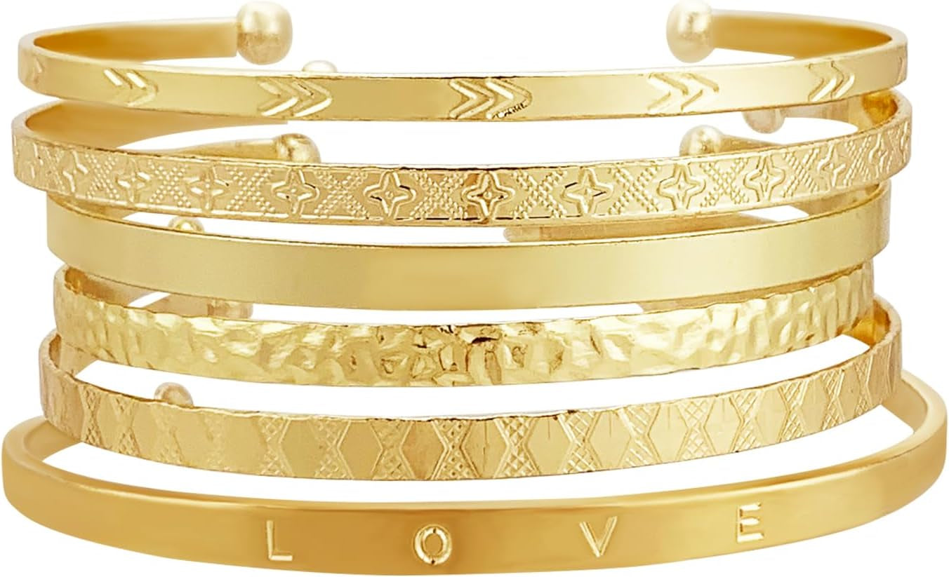 FUNOJOY Bangle Bracelets Set for Women, Multi Layer Stackable Cuff Bracelets, Boho Open Adjustable Bangle Jewelry Gift for Her